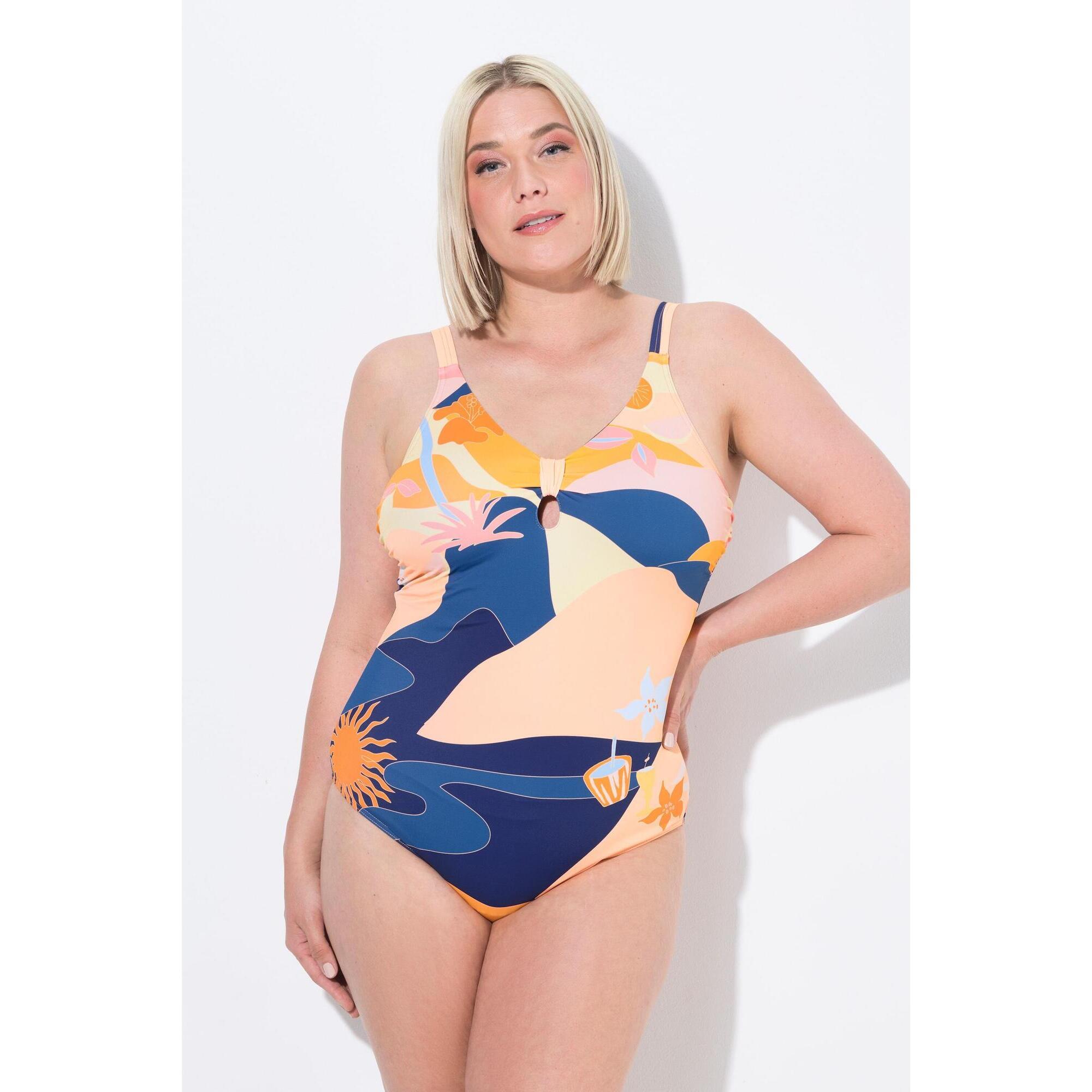 Ulla Popken - Femme Maillot De Bain À Bonnets Souples. Bretelles Réglables - Maillot De Bain 1 Pièce - Bleu - Decathlon