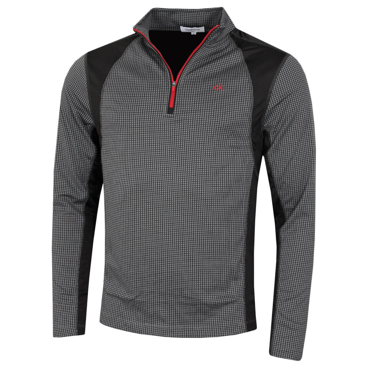 CALVIN KLEIN Calvin Klein Mens Micro Grid  Half Zip Mid Layer - Slate/Red - XXXL