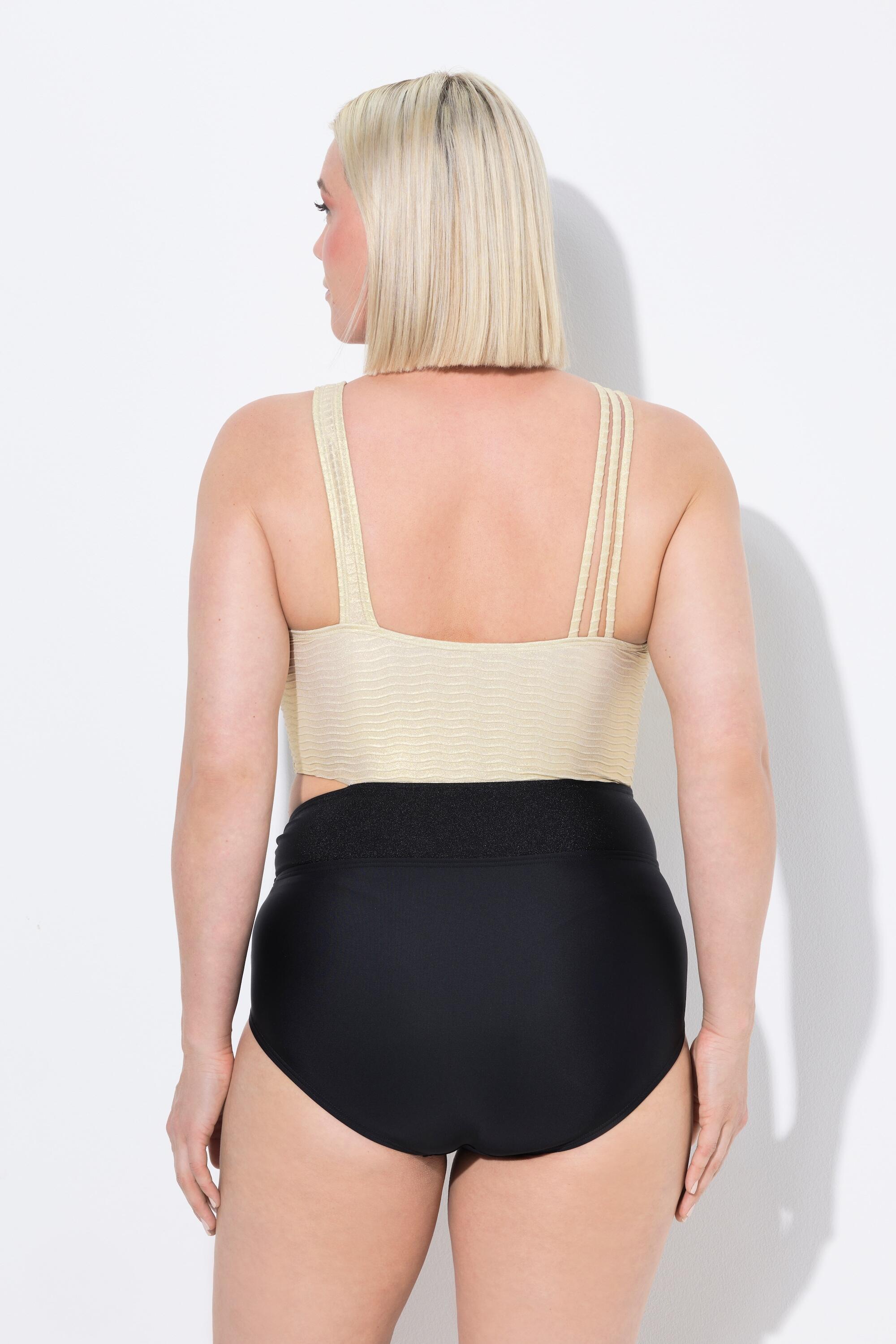 Femme Maillot de bain à bonnets souples. Découpe et tissu doré 2/7