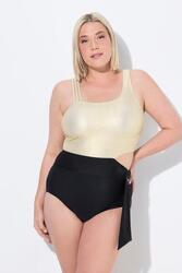 Femme Maillot de bain à bonnets souples. Découpe et tissu doré