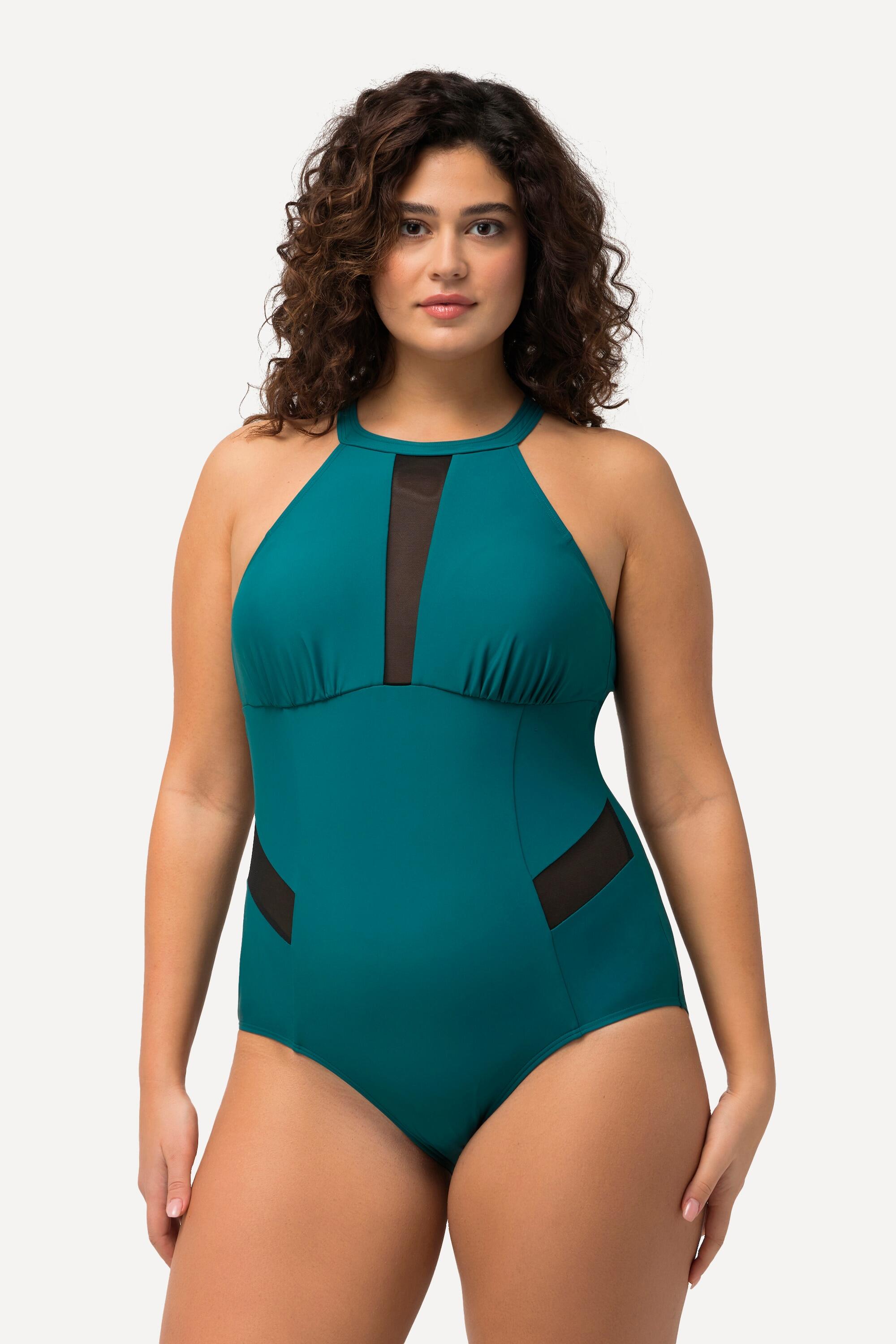 ULLA POPKEN Costume da bagno donna verde intero collo alla coreana mesh