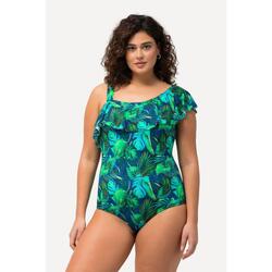 Femme Maillot de bain avec bonnets souples. Imprimé jungle et volant