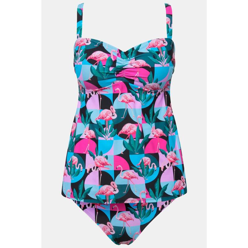 Damskie Tankini flamingi miękkie miseczki regulowane ramiączka z recyklingu