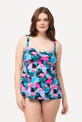 Femme Tankini à motif flamand et bonnets souples bretelles ajustables