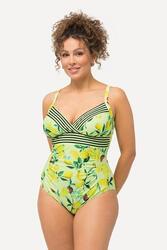 Femme Maillot de bain à bonnets souples et motif citrons. Bretelles