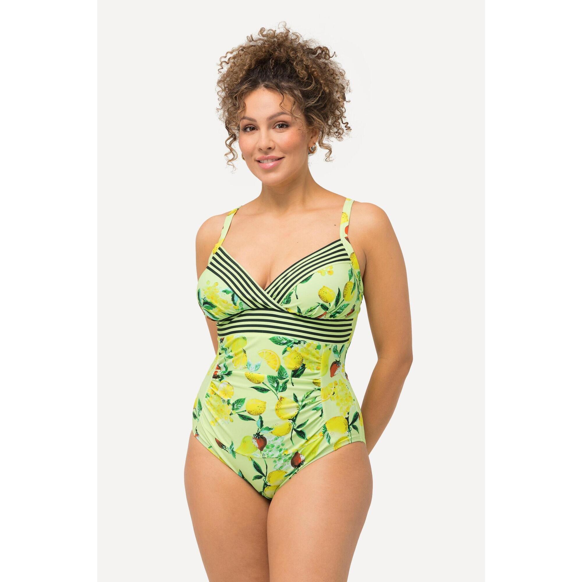 Ulla Popken - Femme Maillot De Bain À Bonnets Souples Et Motif Citrons. Bretelles - Maillot De Bain 1 Pièce - Jaune - 52 2xl - Decathlon