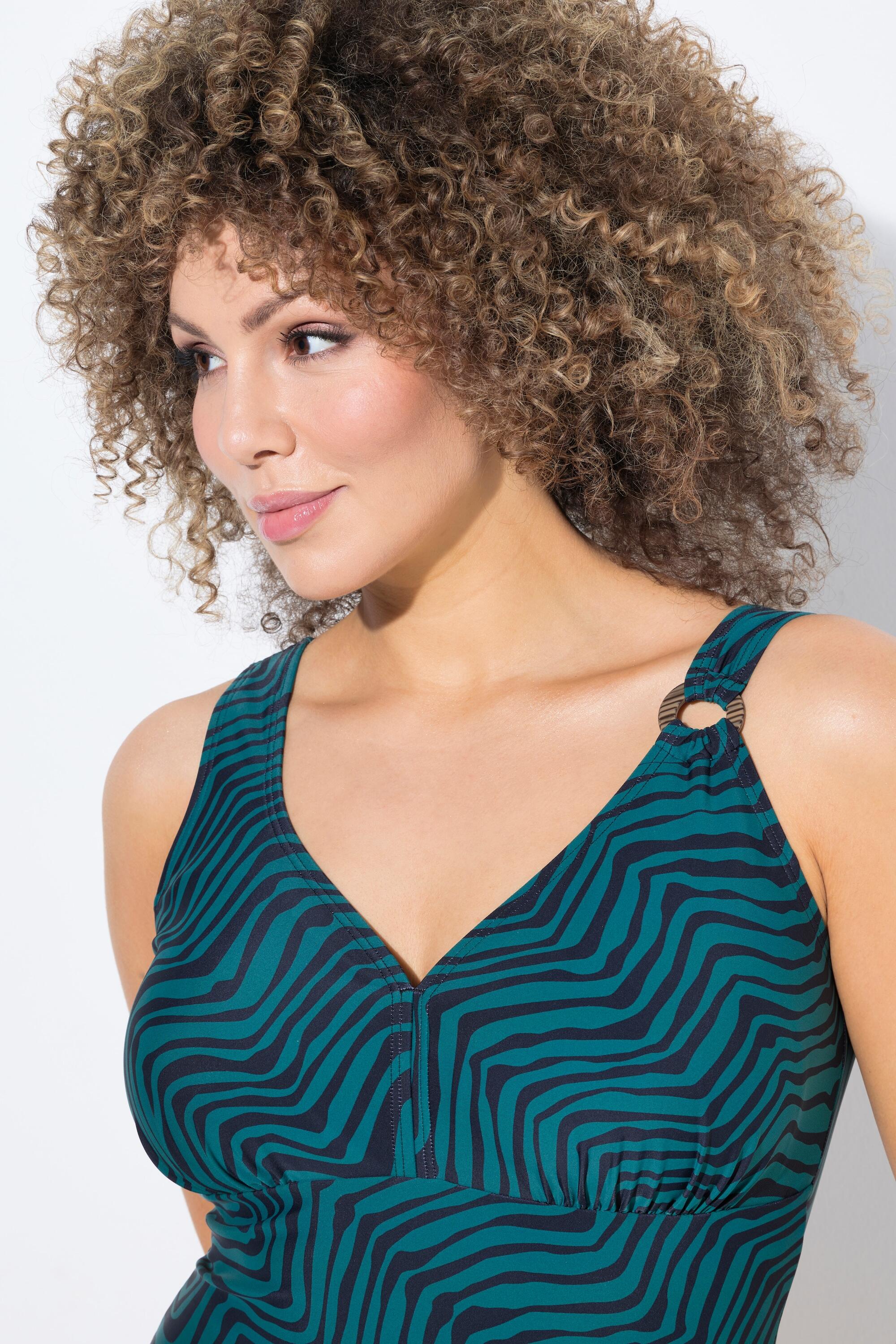 Damen Badeanzug Zacken Zierring Softcups recycelt 3/7
