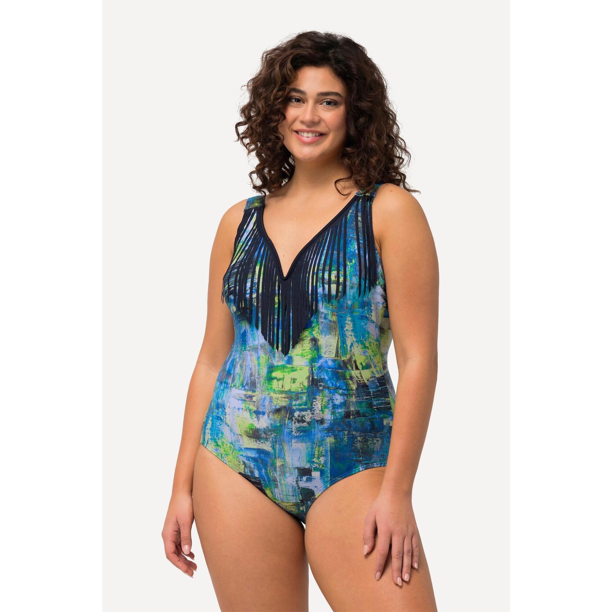Ulla Popken - Femme Maillot De Bain À Bonnets Souples. Matière Recyclée. Franges - Maillot De Bain 1 Pièce - Bleu - 44 L - Decathlon