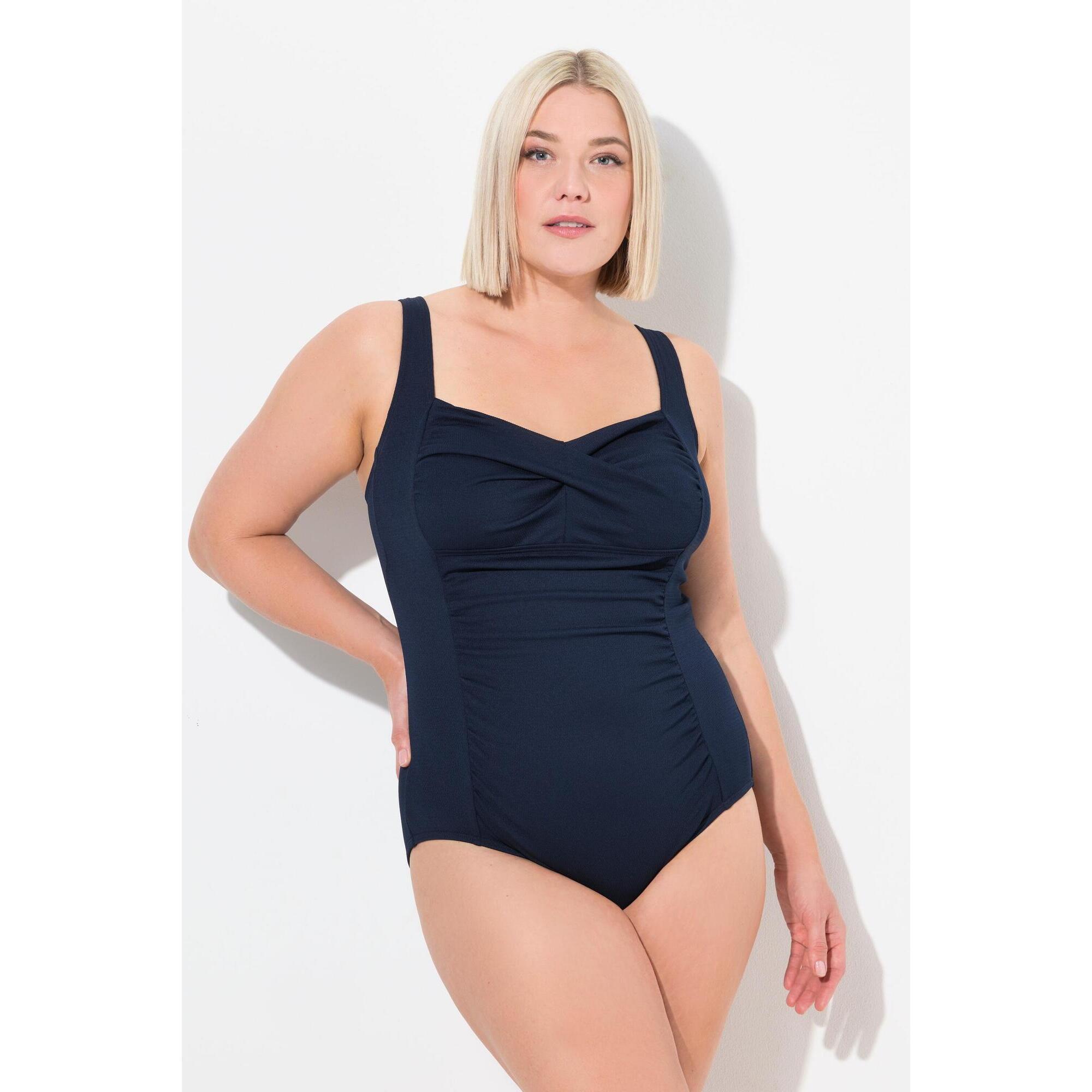 Ulla Popken - Femme Maillot De Bain Structure Fine Drapé - Maillot De Bain 1 Pièce - Bleu - 56 - Decathlon