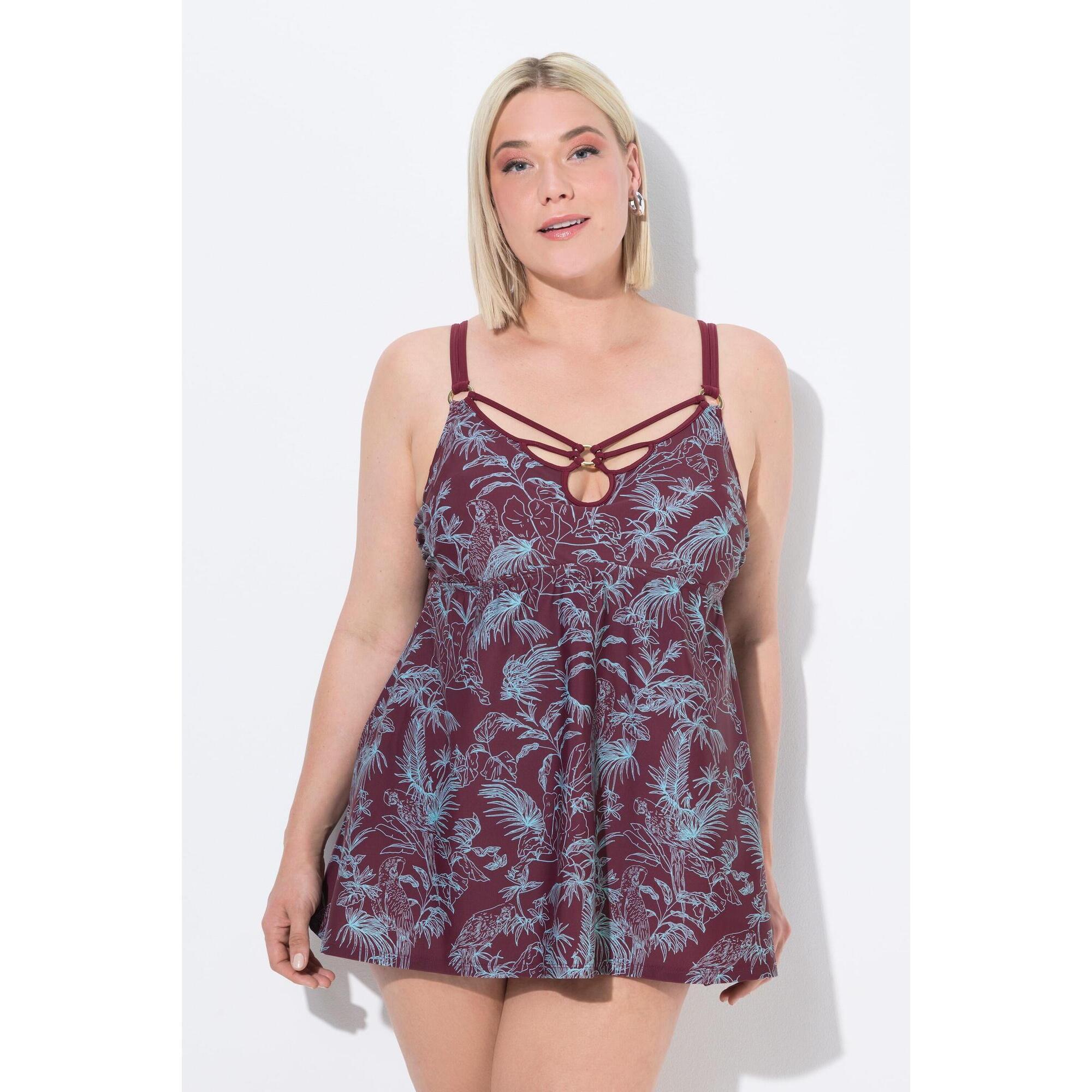 Ulla Popken - Femme Robe De Bain À Bonnets Souples Et Armatures. Motif Jungle. - Maillot De Bain 1 Pièce - Rose|violet - 50 - Decathlon