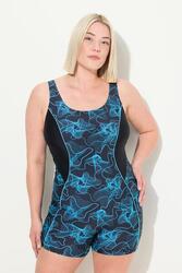 Femme Maillot de bain shorty à dos nageur sans bonnets moulés motif ondes