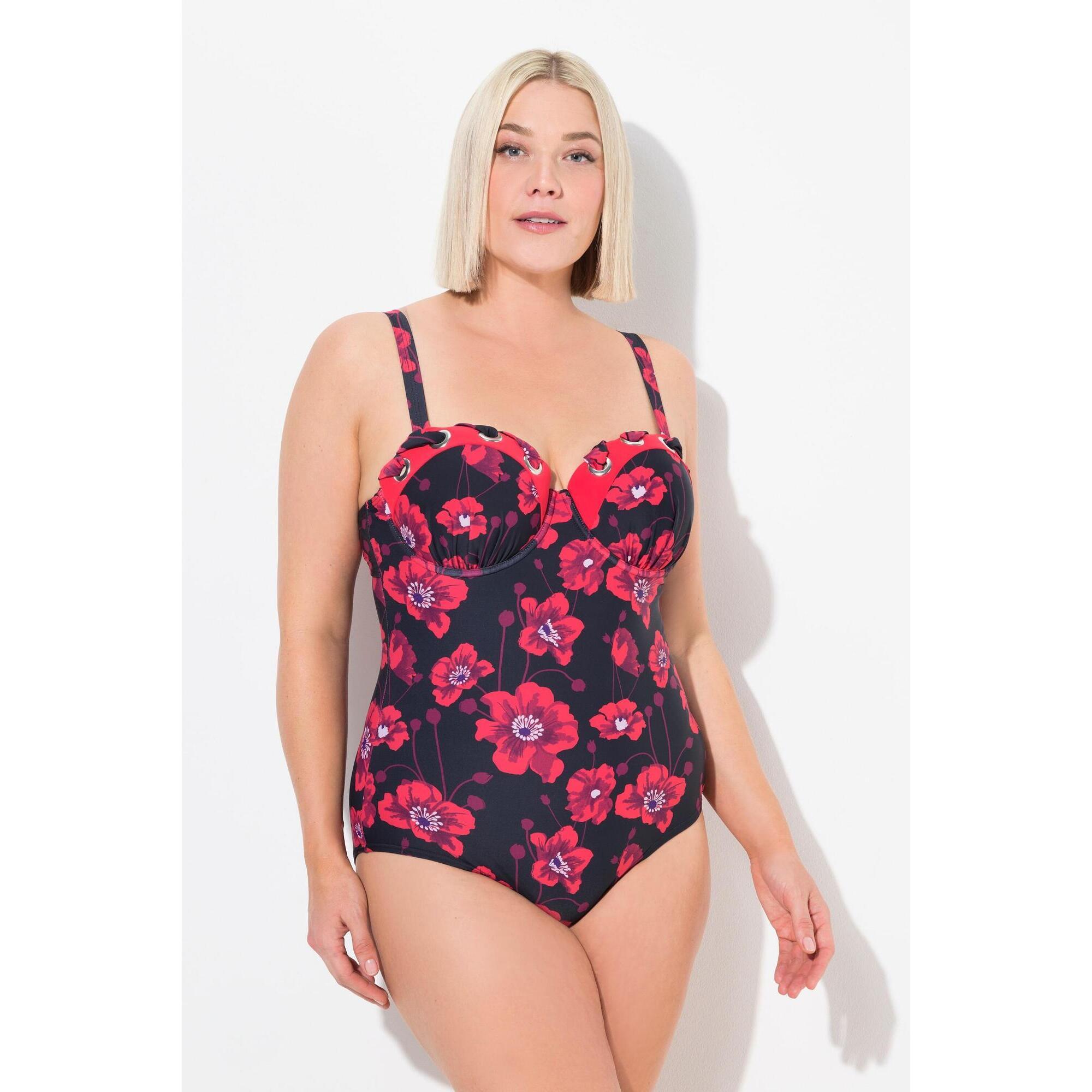 Ulla Popken - Femme Maillot De Bain À Armatures Et Bonnets Souple Imprimé Floral - Maillot De Bain 1 Pièce - Noir - 56 - Decathlon