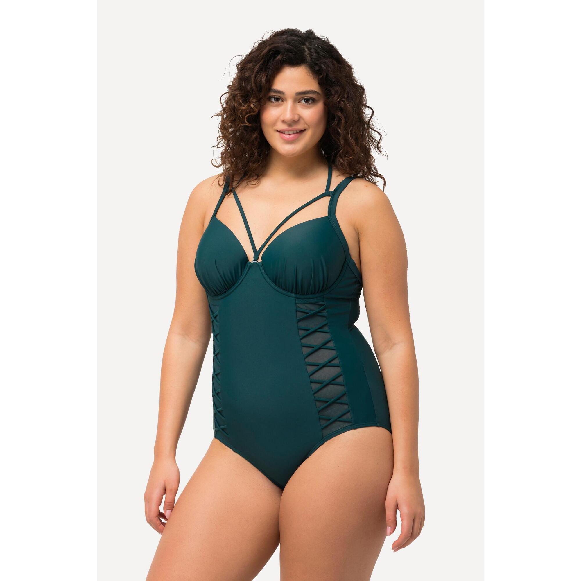 Ulla Popken - Femme Maillot De Bain Tour De Cou. Bonnets Souples Armatures. Matière Recyclée - Maillot De Bain 1 Pièce - Vert - 52 2xl - Decathlon