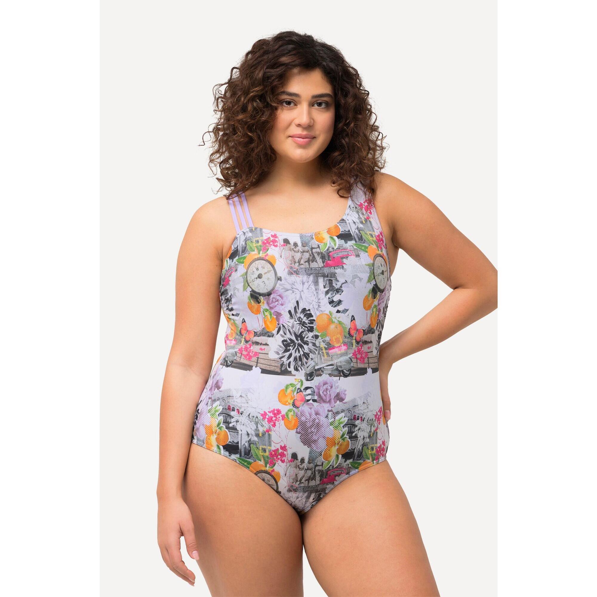 Ulla Popken - Femme Maillot De Bain Avec Bonnets Souples Imprimé Boussoles Et Triple Bretelle - Maillot De Bain 1 Pièce - Beige - 44 L - Decathlon