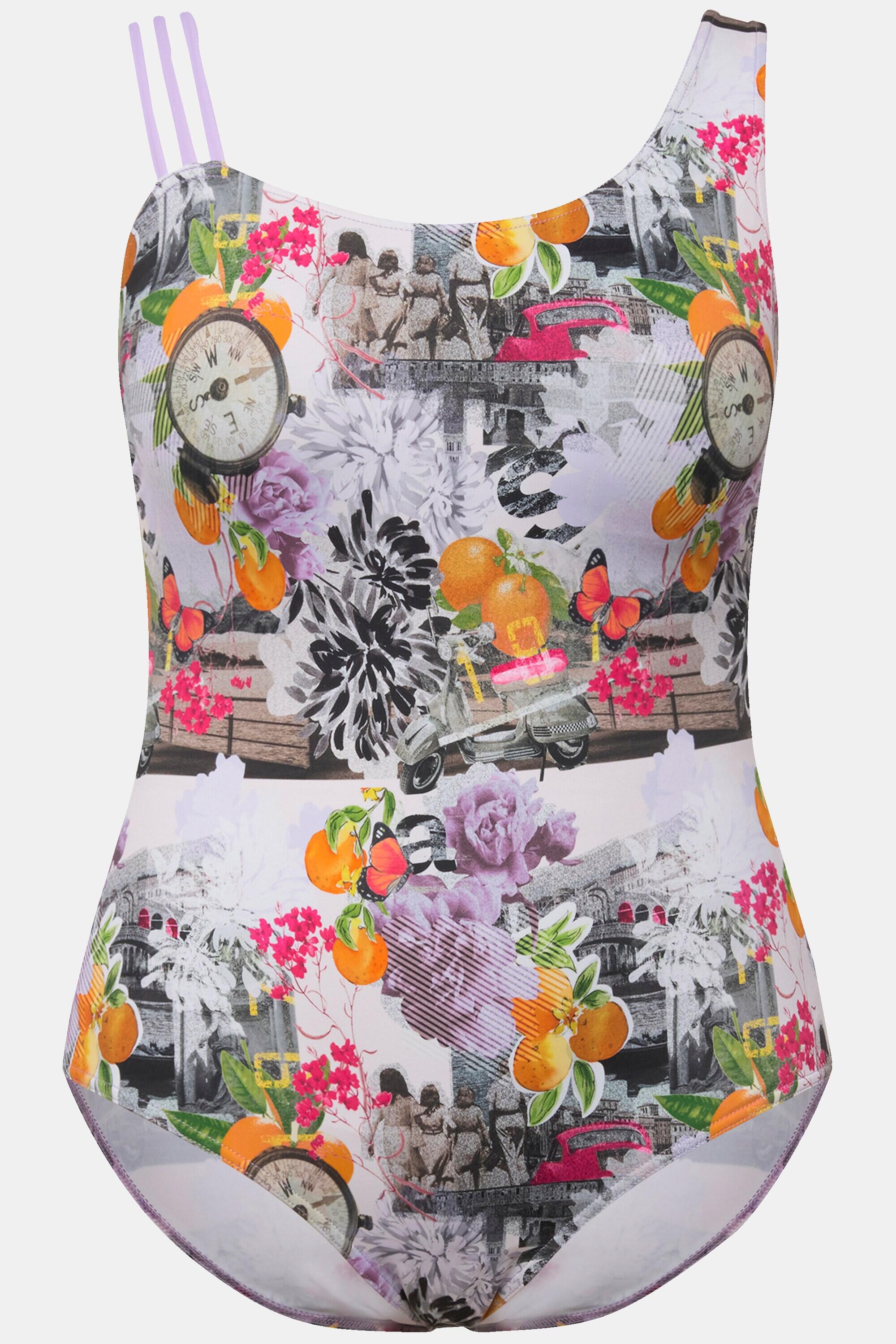 Femme Maillot de bain avec bonnets souples imprimé boussoles et triple bretelle 5/6