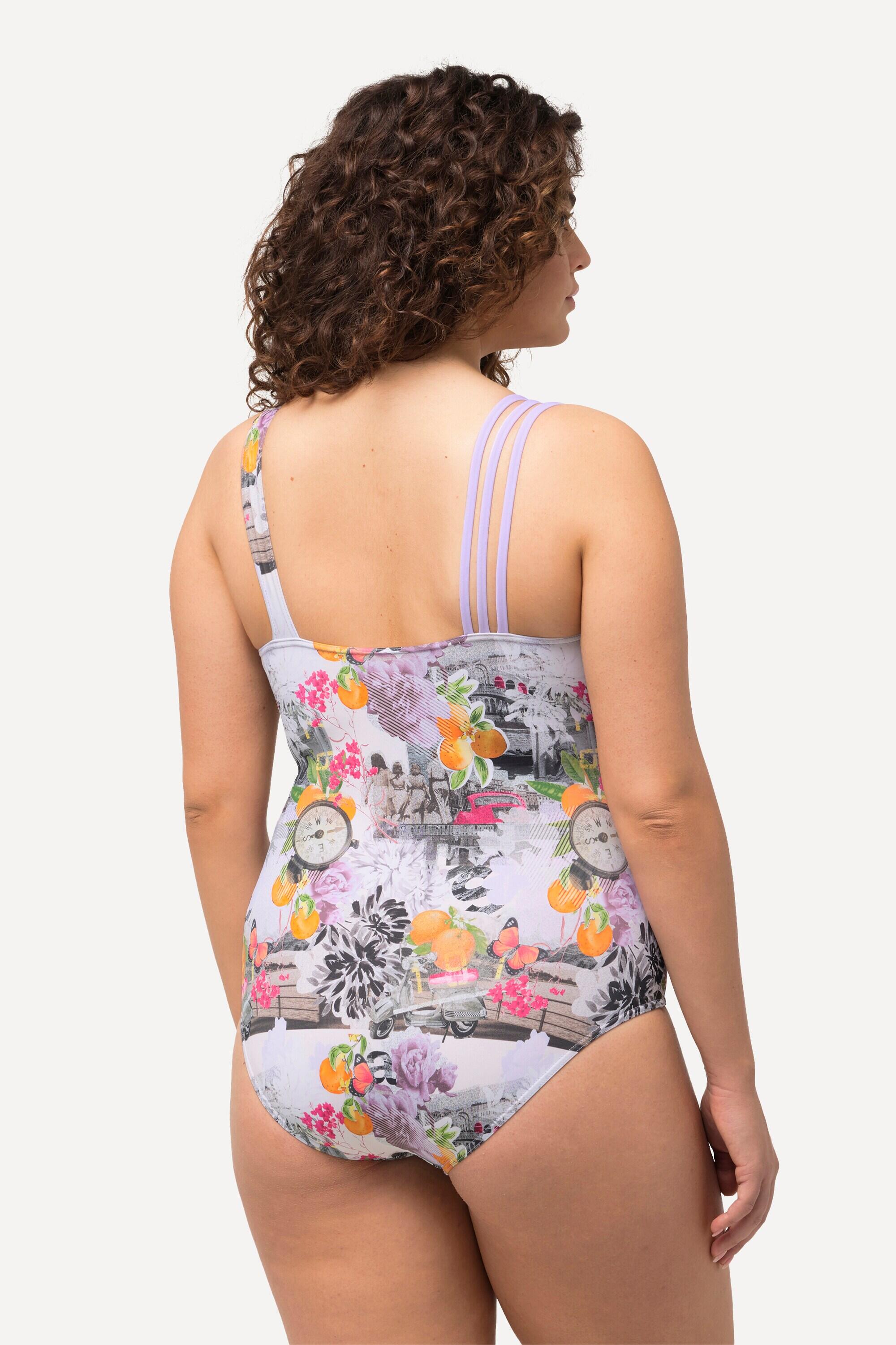 Femme Maillot de bain avec bonnets souples imprimé boussoles et triple bretelle 2/6