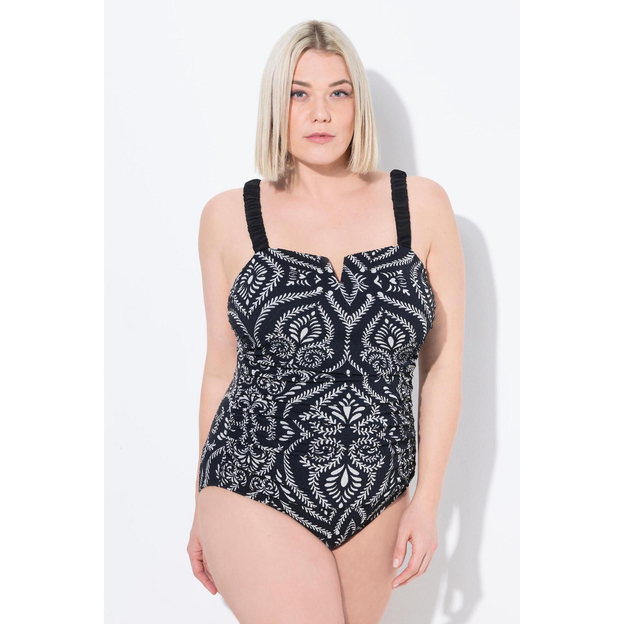 Ulla Popken - Femme Maillot De Bain Motif Cachemire. Fronces. Bonnets Souples - Maillot De Bain 1 Pièce - Noir - 52 2xl - Decathlon