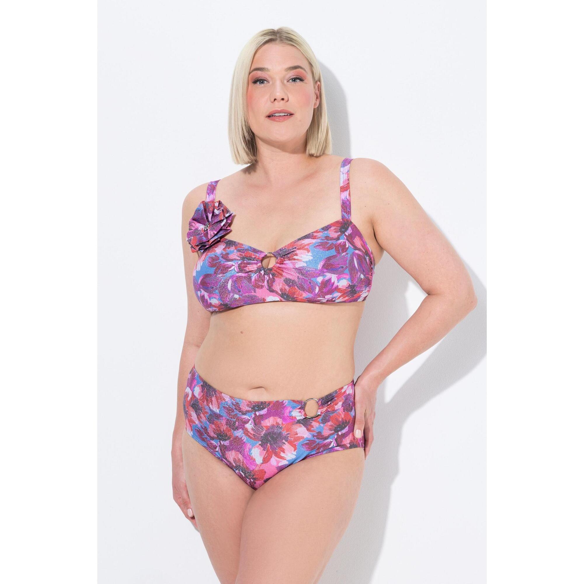 Ulla Popken - Femme Bikini À Bonnets Souples. Motif Floral Scintillant. Bretelles - Maillot De Bain 2 Pièces (bikini) - Rose - 50 - Decathlon