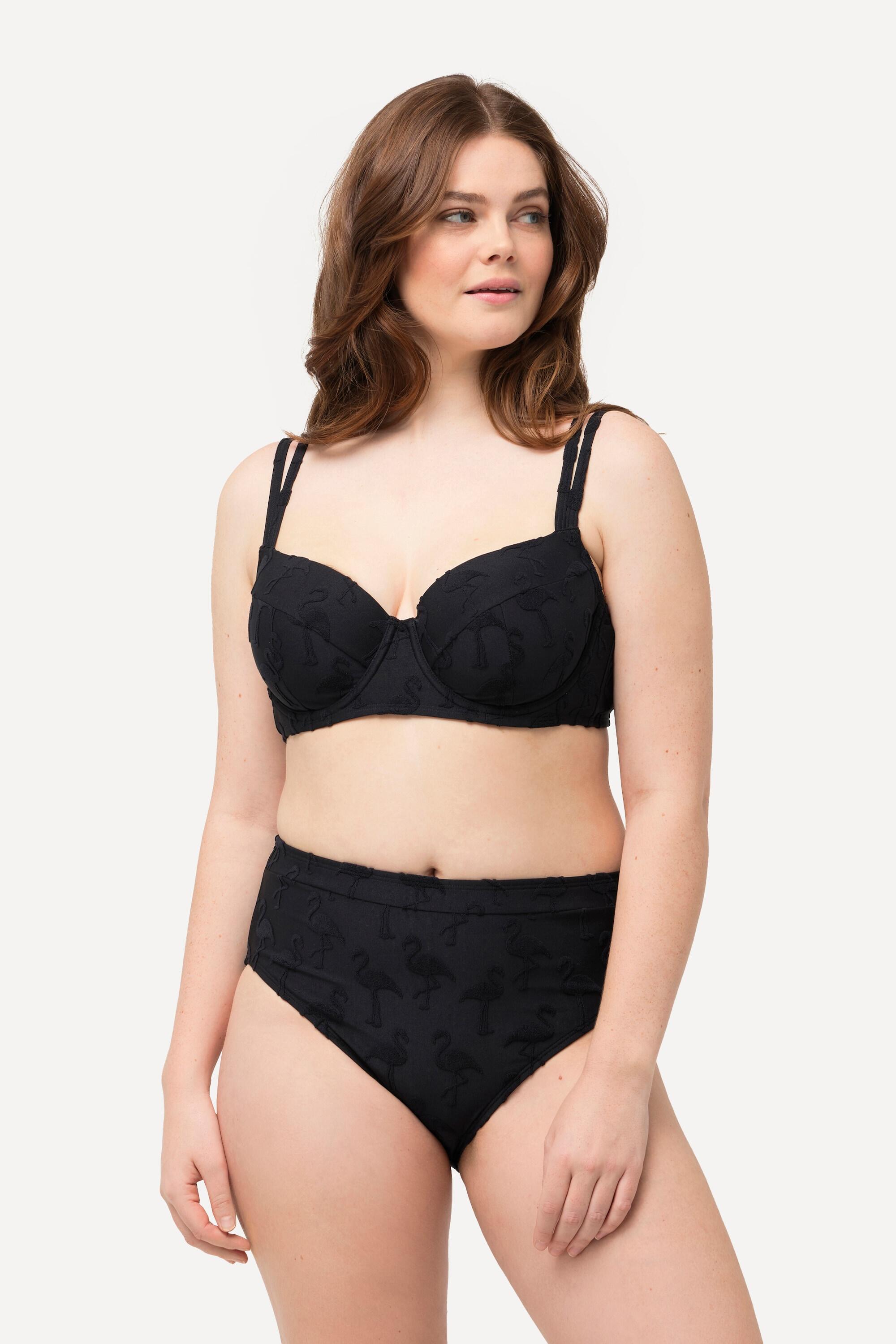 ULLA POPKEN Bikini donna motivo fenicotteri, ferretto, vita alta, nero