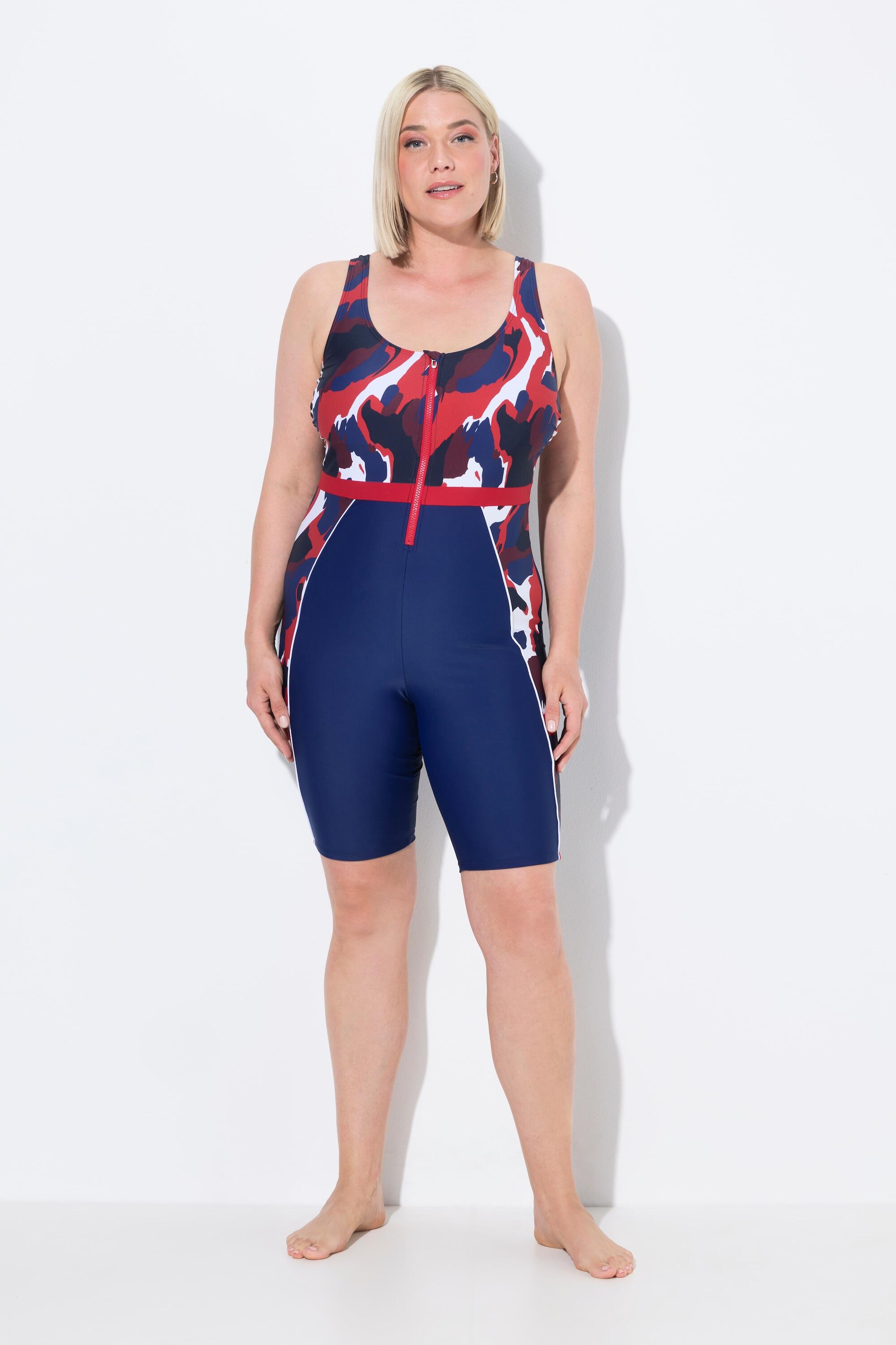 ULLA POPKEN Costume da bagno donna Intero con short lungo con zip Blu