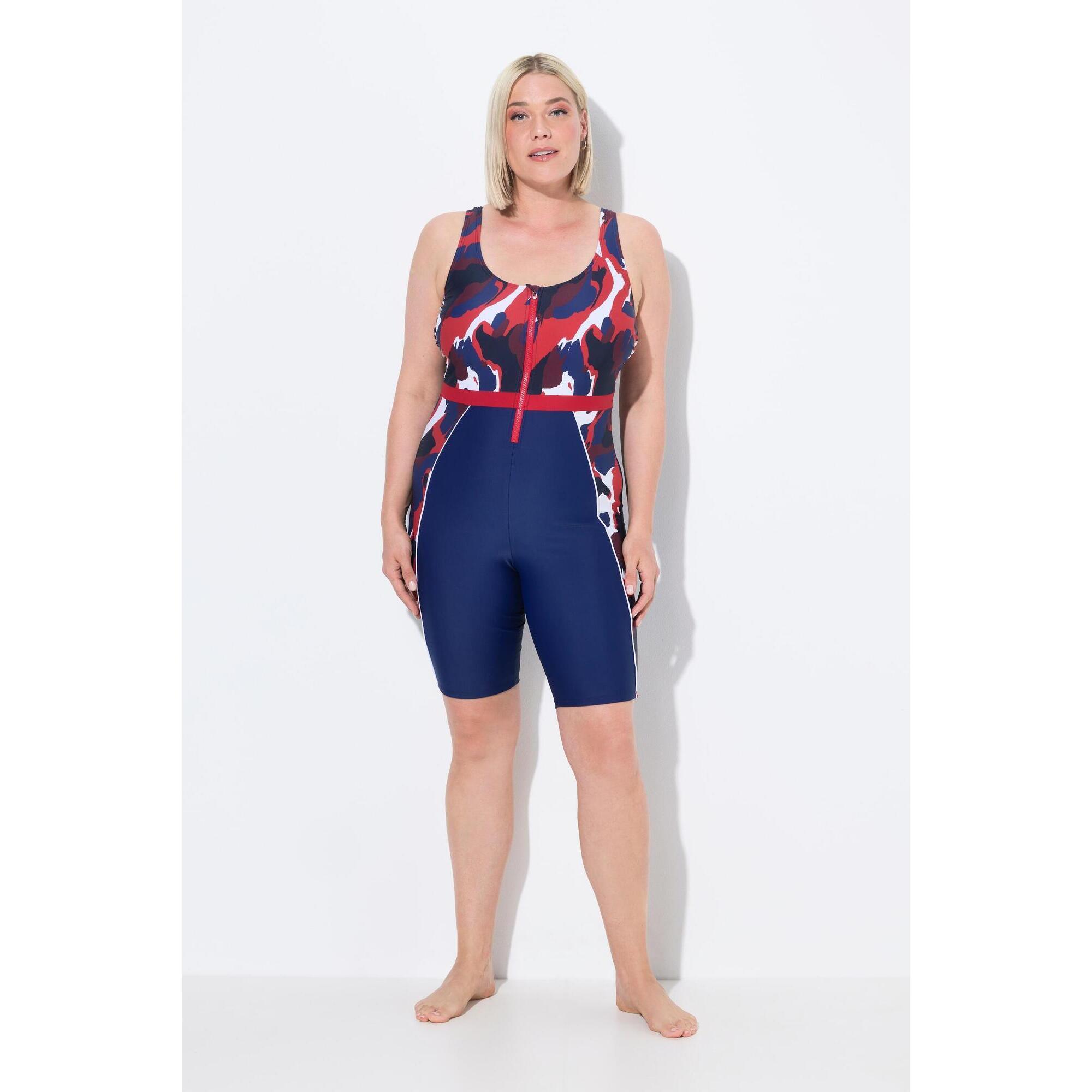 Ulla Popken - Femme Combinaison De Bain Sans Bonnets Souples. Short Long. Fermeture - Maillot De Bain 1 Pièce - Bleu - 52 2xl - Decathlon