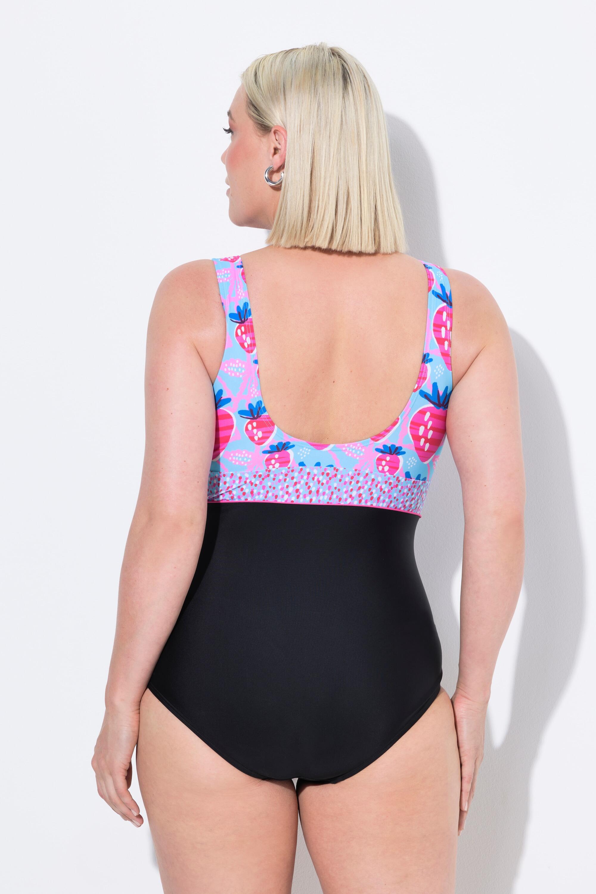 Femme Maillot de bain à bonnets souples. Motif fraises. Ruban 2/7