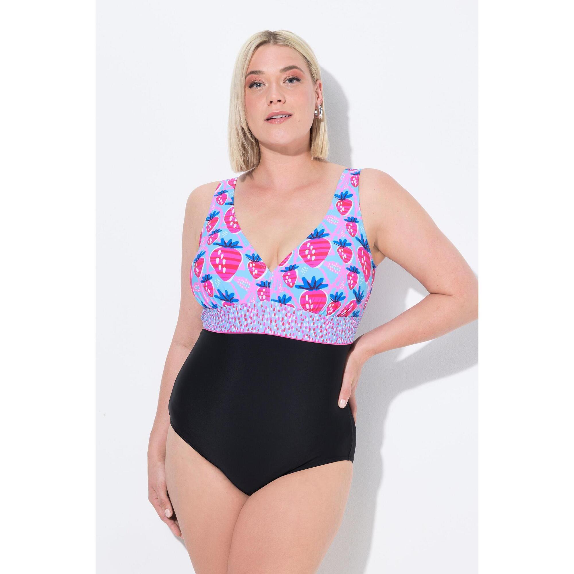 Ulla Popken - Femme Maillot De Bain À Bonnets Souples. Motif Fraises. Ruban - Maillot De Bain 1 Pièce - Noir - 42 M/l - Decathlon
