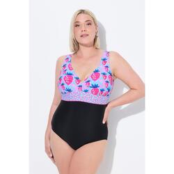 Femme Maillot de bain à bonnets souples. Motif fraises. Ruban