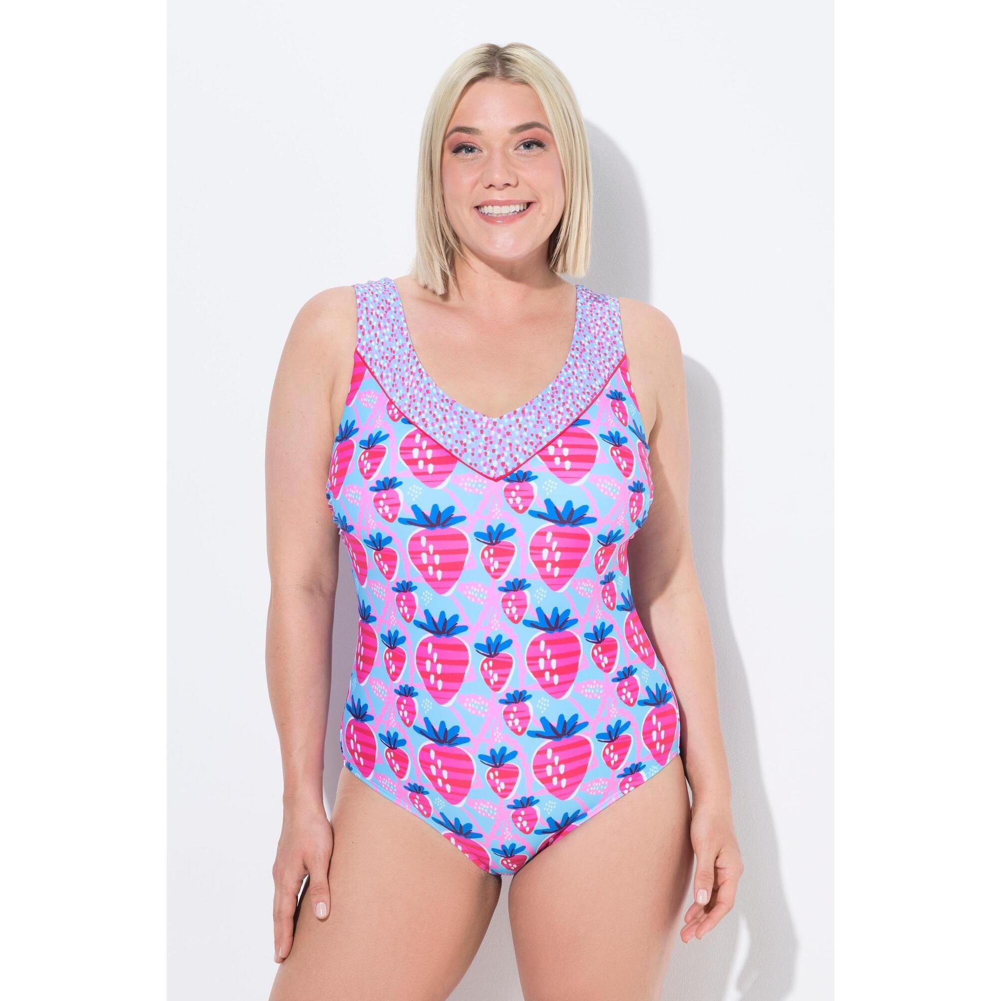 Ulla Popken - Femme Maillot De Bain À Bonnets Souples. Motif Fraises. Doublure - Maillot De Bain 1 Pièce - Bleu - 42 M/l - Decathlon