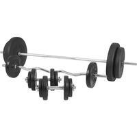 SET D'HALTÈRES COMPLET 97,5KG | DISQUES PLASTIQUE + BARRES | MUSCULATION