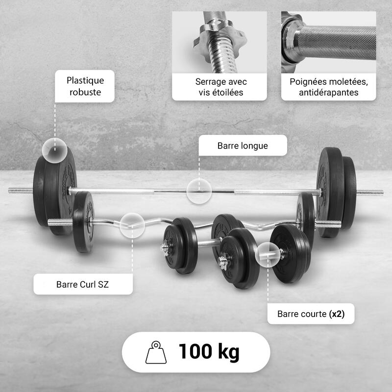 Appartement strip Maakte zich klaar GORILLA SPORTS Gorilla Sports Halterset 100 kg - Kunststof - Halterstang  met gewichten - | Decathlon