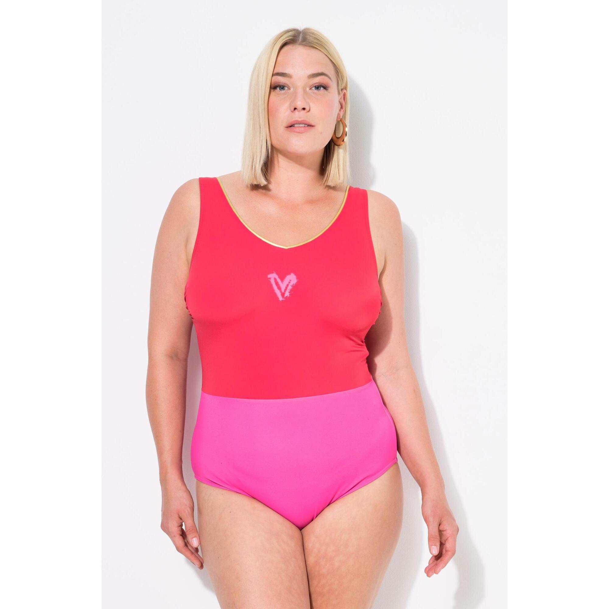 Ulla Popken - Femme Maillot De Bain Une Pièce Sans Bonnets Souples Décolleté En V - Maillot De Bain 1 Pièce - Rose - 42 M/l - Decathlon