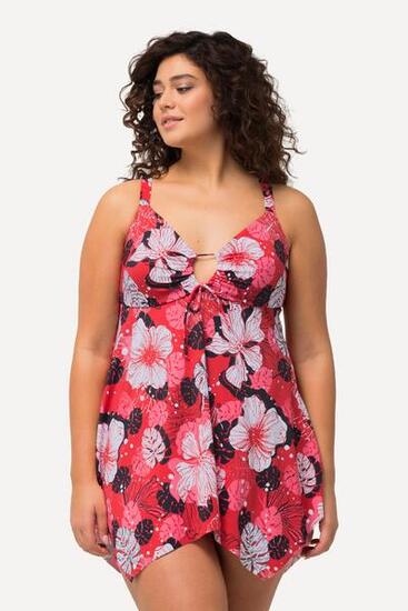 Damen Badekleid Blüten Softcups Keyhole Zipfelsaum