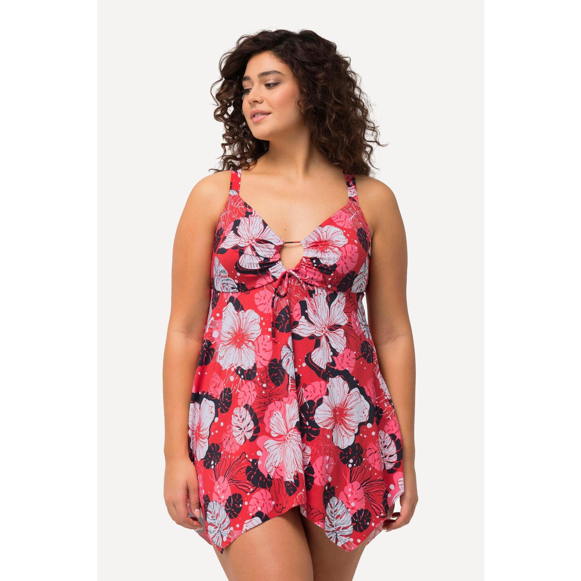Ulla Popken - Femme Robe De Bain À Fleurs Bonnets Souples - Maillot De Bain 1 Pièce - Rouge - 42 M/l - Decathlon