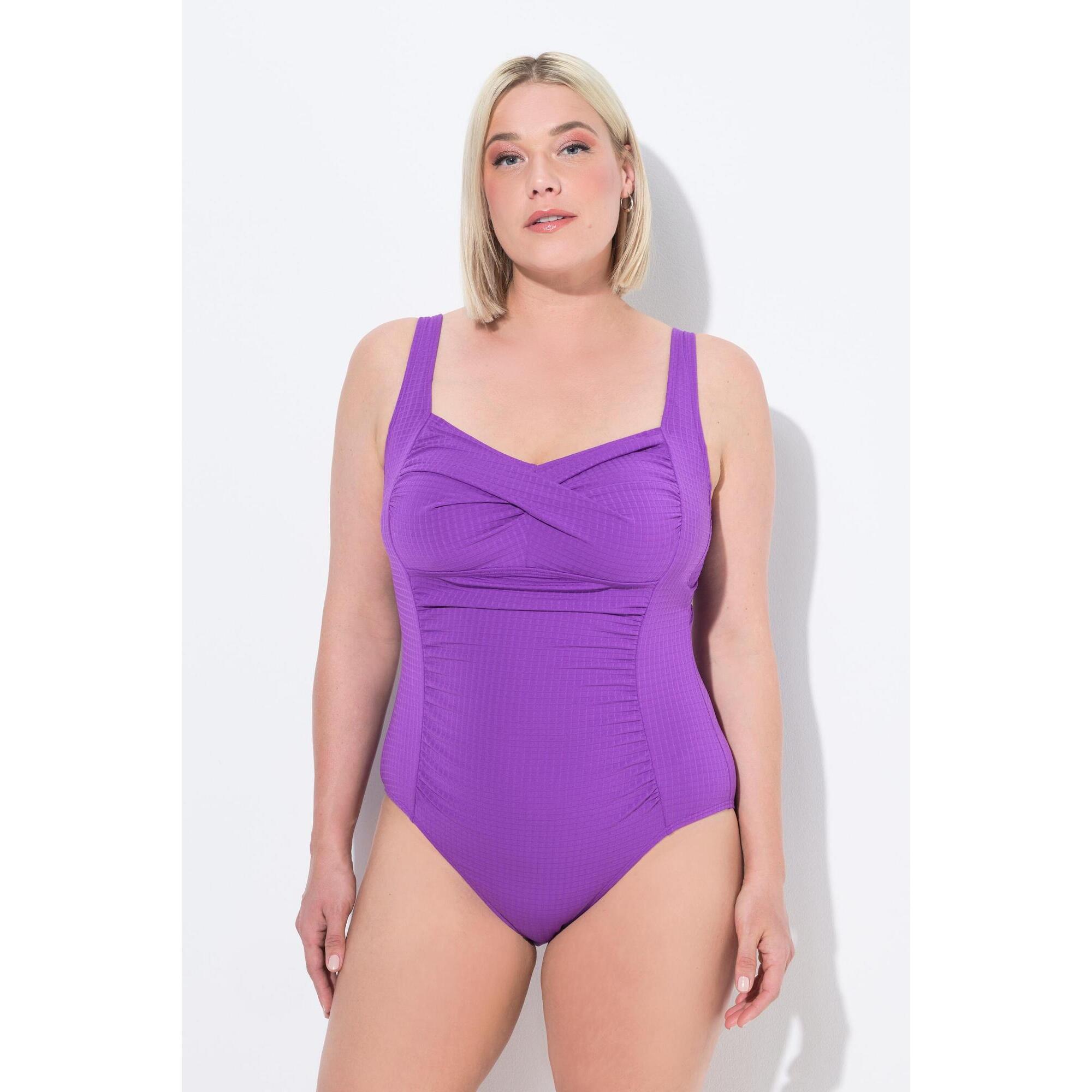 Ulla Popken - Femme Maillot De Bain À Bonnets Souples. Buste Drapé. Bretelles - Maillot De Bain 1 Pièce - Violet - 46 L/xl - Decathlon
