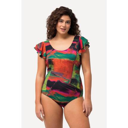 Damski Strój kąpielowy rękawy z falbankami miękkie miseczki okrągły dekolt