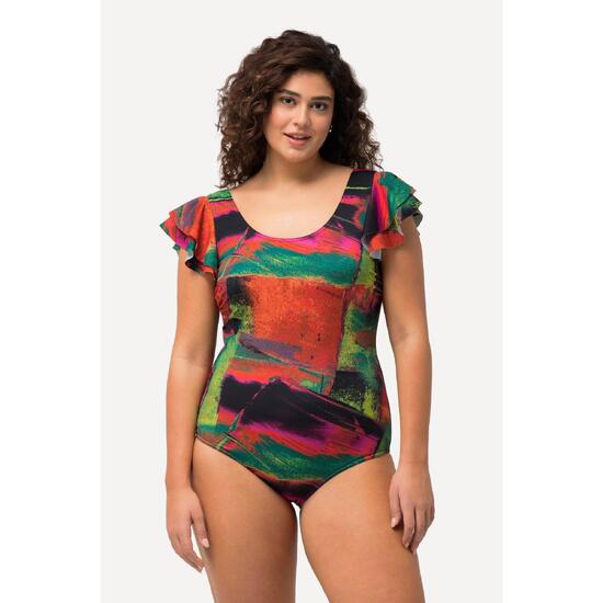 Damski Strój kąpielowy rękawy z falbankami miękkie miseczki okrągły dekolt