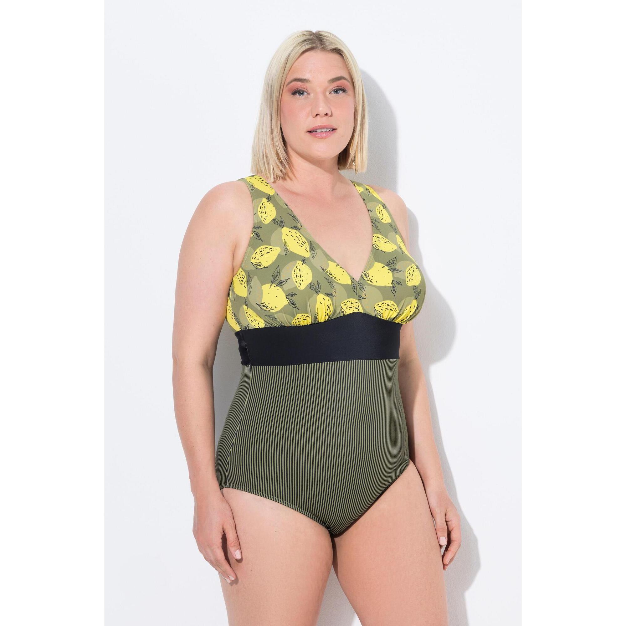Ulla Popken - Femme Maillot De Bain À Bonnets Souples. Motifs Citrons Et Bande - Maillot De Bain 1 Pièce - Vert - Decathlon