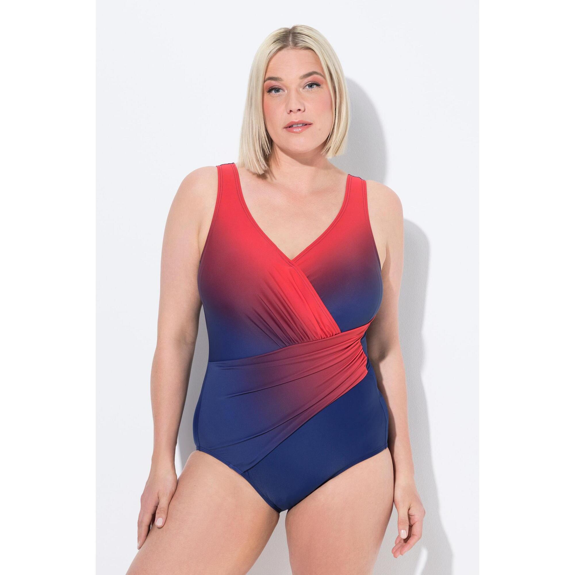 Ulla Popken - Femme Maillot De Bain Avec Dégradé De Couleurs. Drapés Et Bonnets - Maillot De Bain 1 Pièce - Bleu - 56 - Decathlon