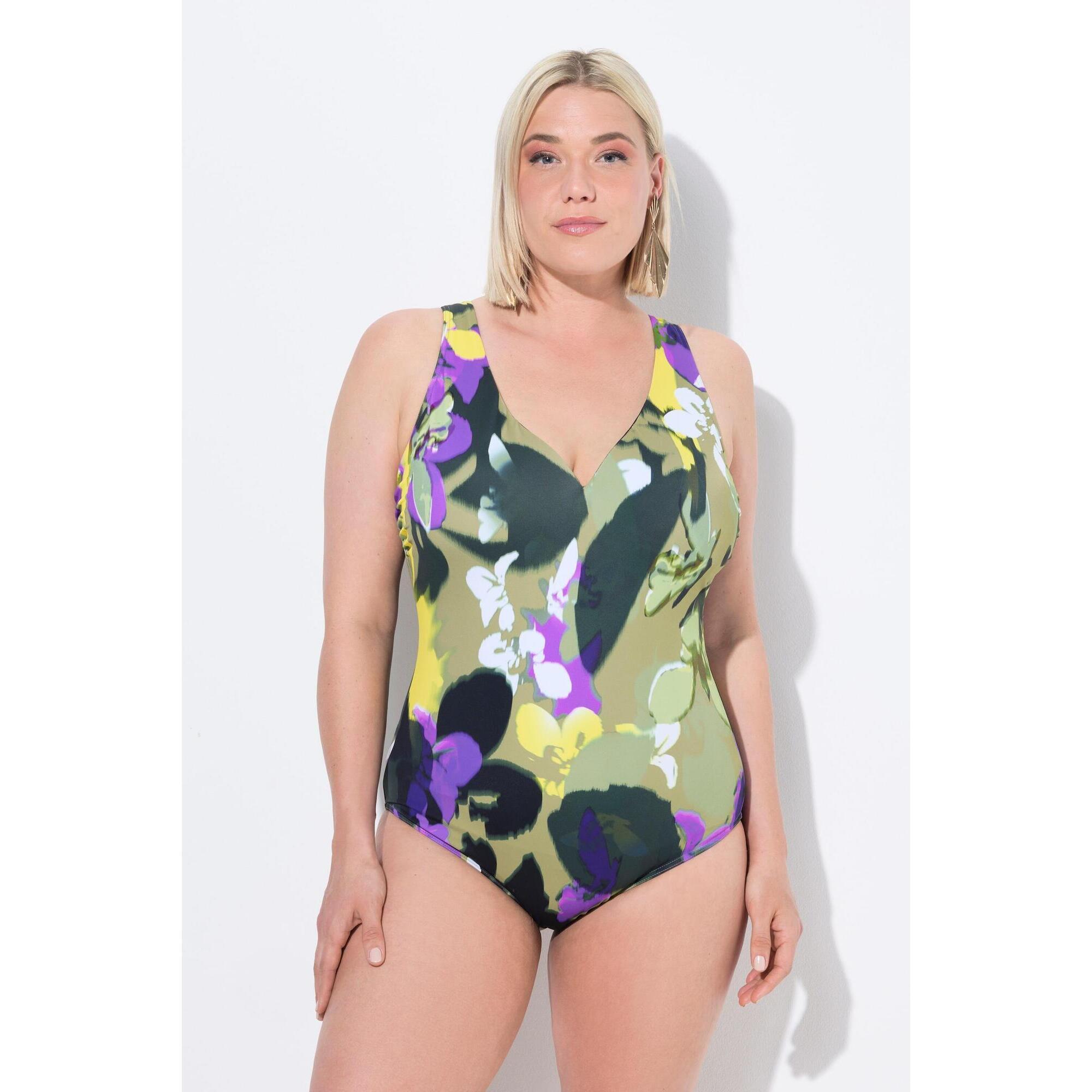 Ulla Popken - Femme Maillot De Bain À Bonnets Souples. Motif À Fleurs. Décolleté - Maillot De Bain 1 Pièce - Vert - 46 L/xl - Decathlon