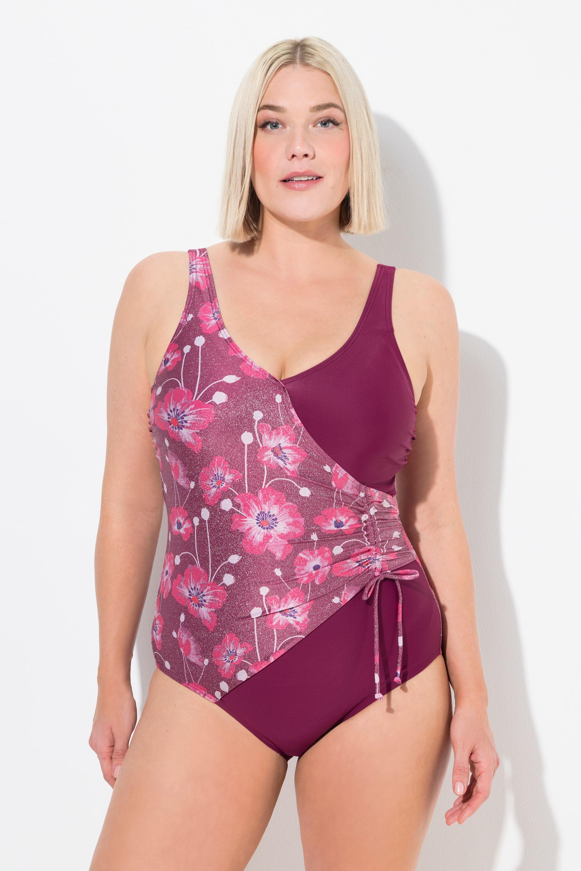 ULLA POPKEN Women’s Wrap-Style Swimsuit VIOLETT with Floral Print, Soft Cups