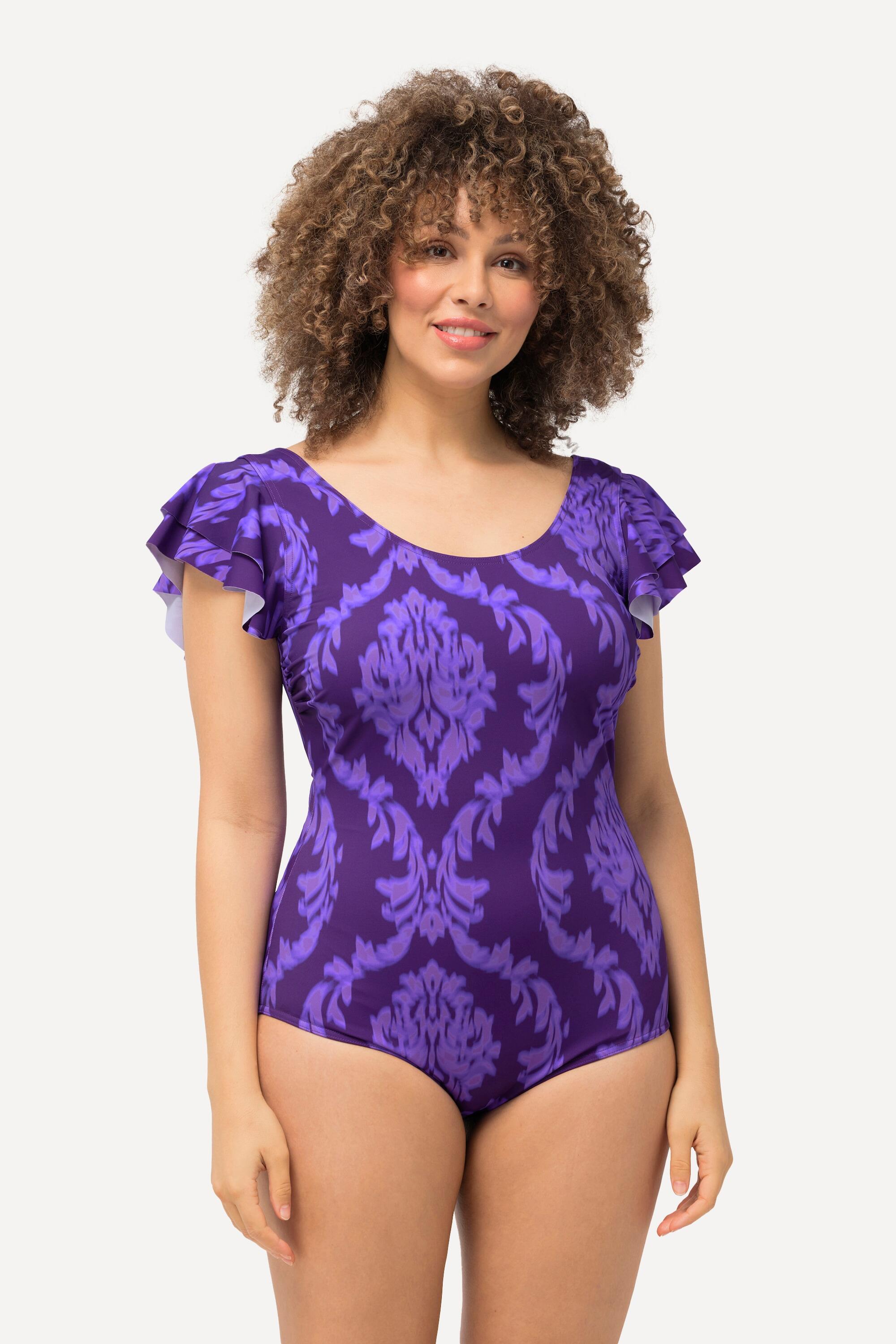 ULLA POPKEN Costume da bagno donna Viola intero con coppe morbide e volant