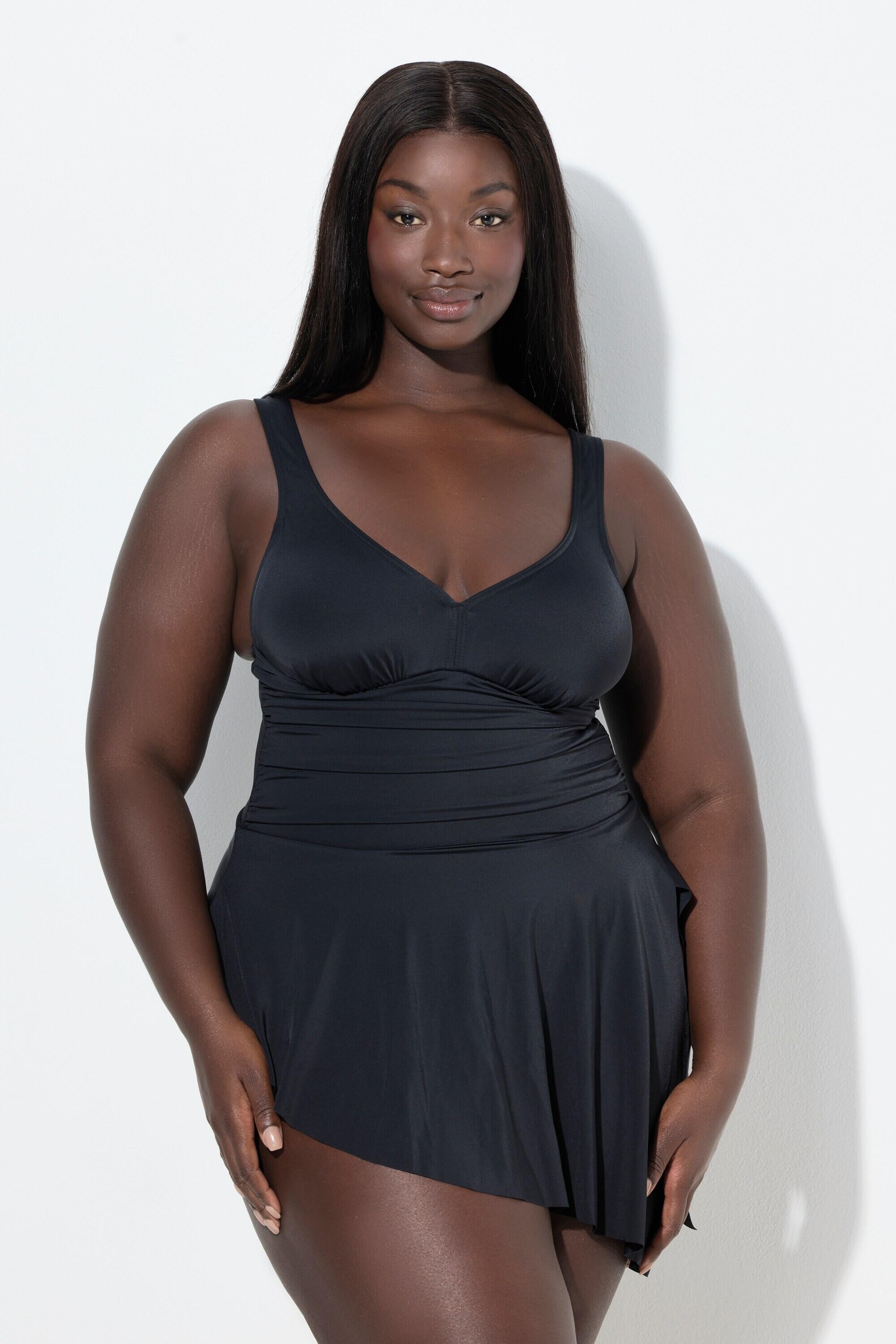 ULLA POPKEN Costume intero da donna nero drappegiato con coppe morbide e slip integrato