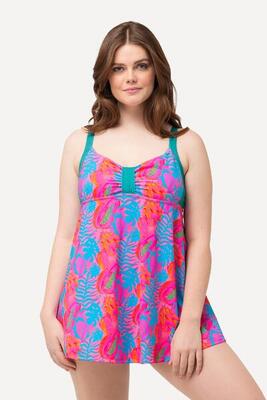Damen Badekleid Neon-Blätterdruck Softcups Powermesh-Futter