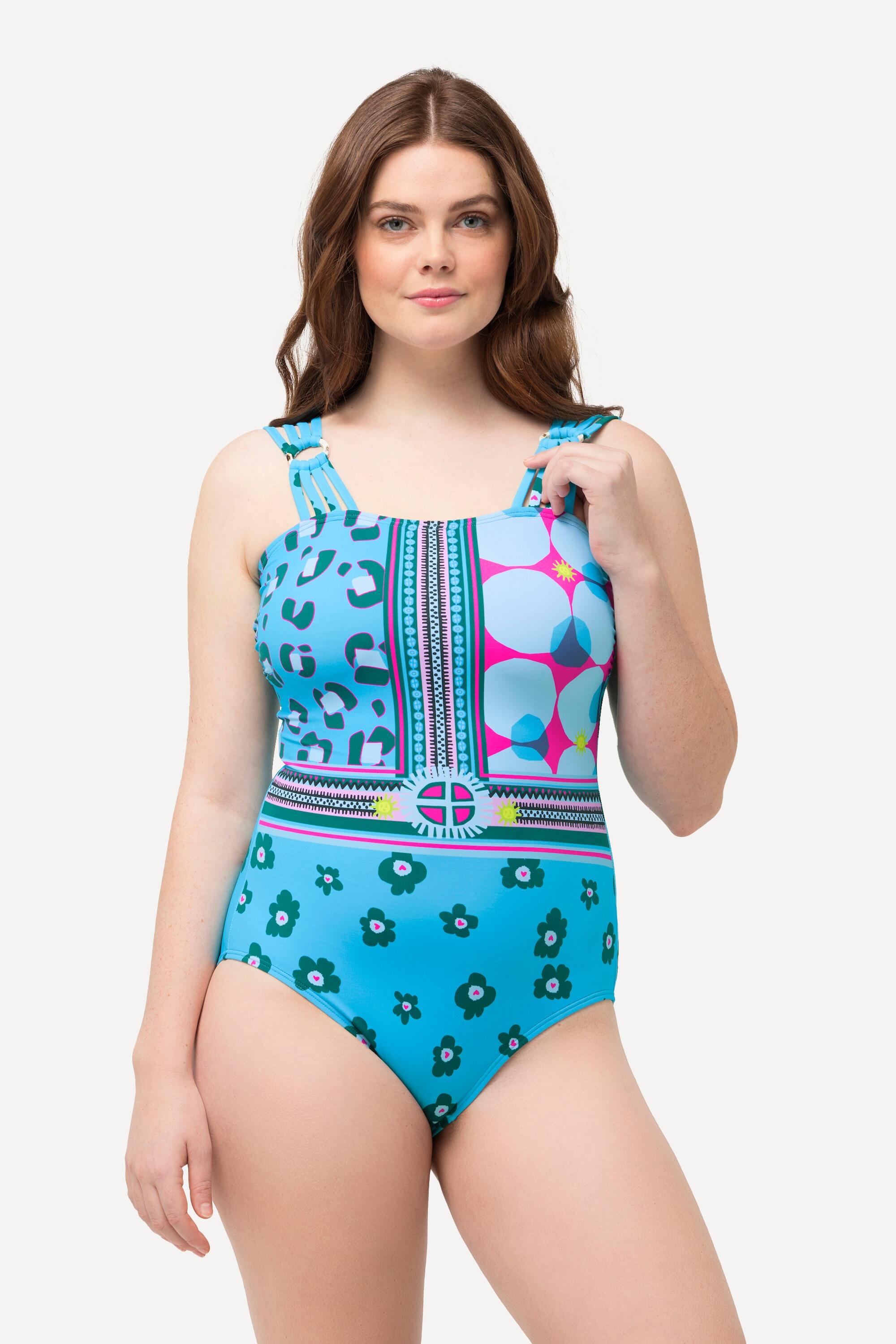 ULLA POPKEN Women's Printed Mix One-Piece Swimsuit with Soft Cups, Recycled Polyester