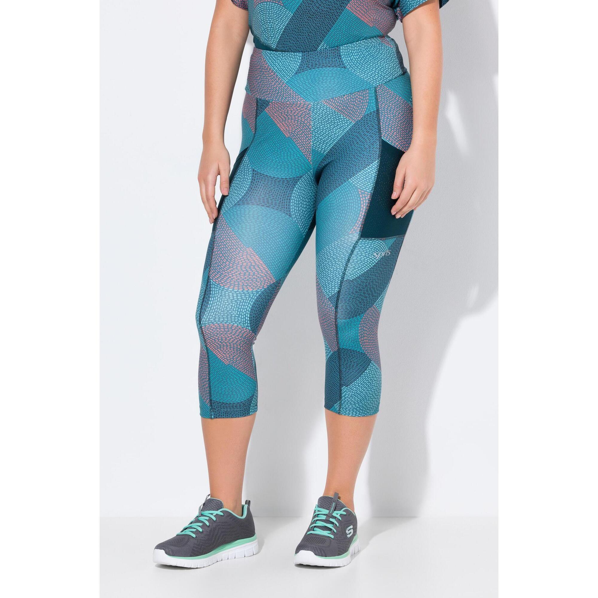 Ulla Popken - Femme Legging De Sport 3/4. Matière Recyclée. Séchage Rapide - Legging - Bleu|vert - Decathlon