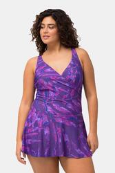 Femme Robe de bain imprimé feuilles à bonnets souples fronces matière recyclée