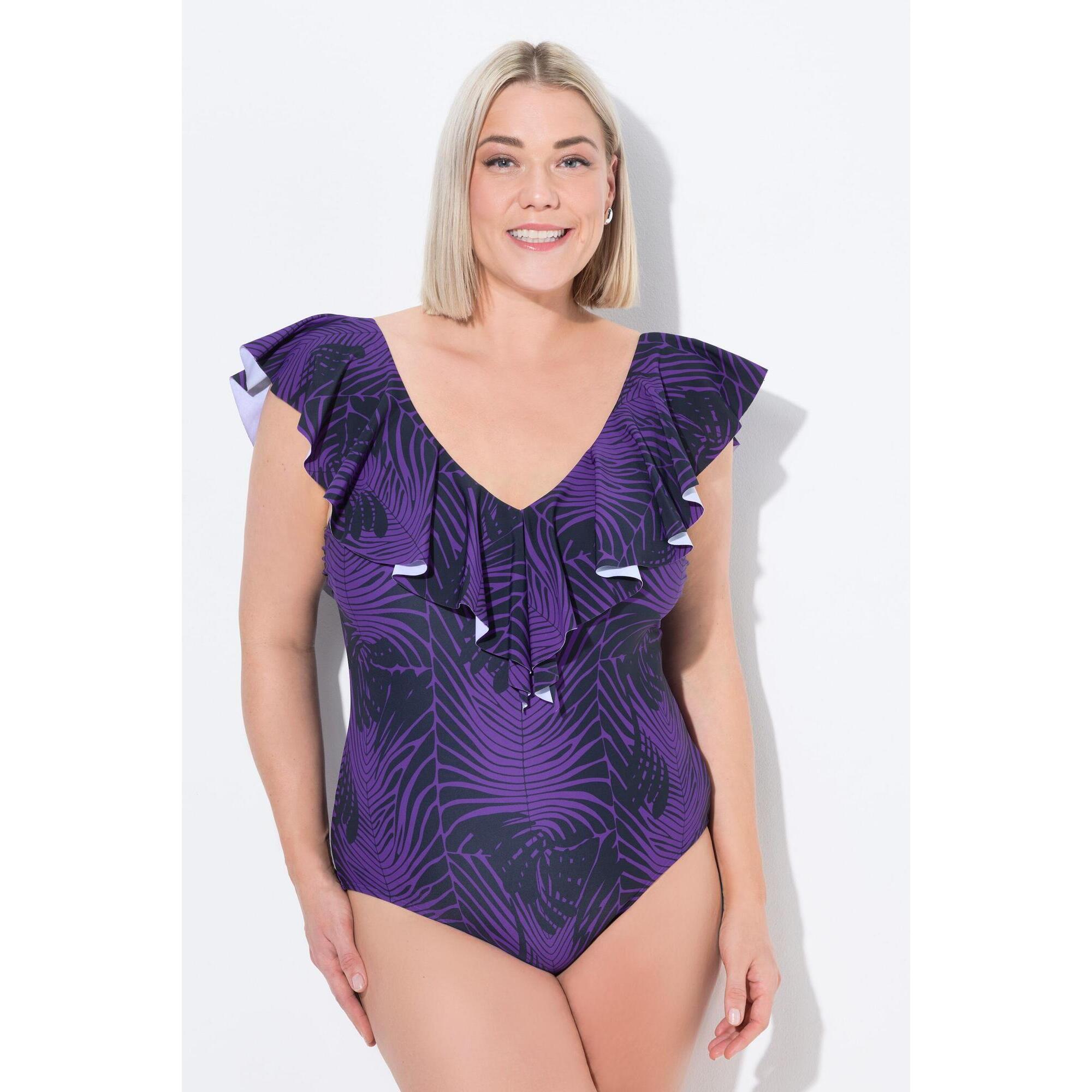 Ulla Popken - Femme Maillot De Bain À Bonnets Souples. Imprimé Peau De Serpent. - Maillot De Bain 1 Pièce - Violet - 44 L - Decathlon