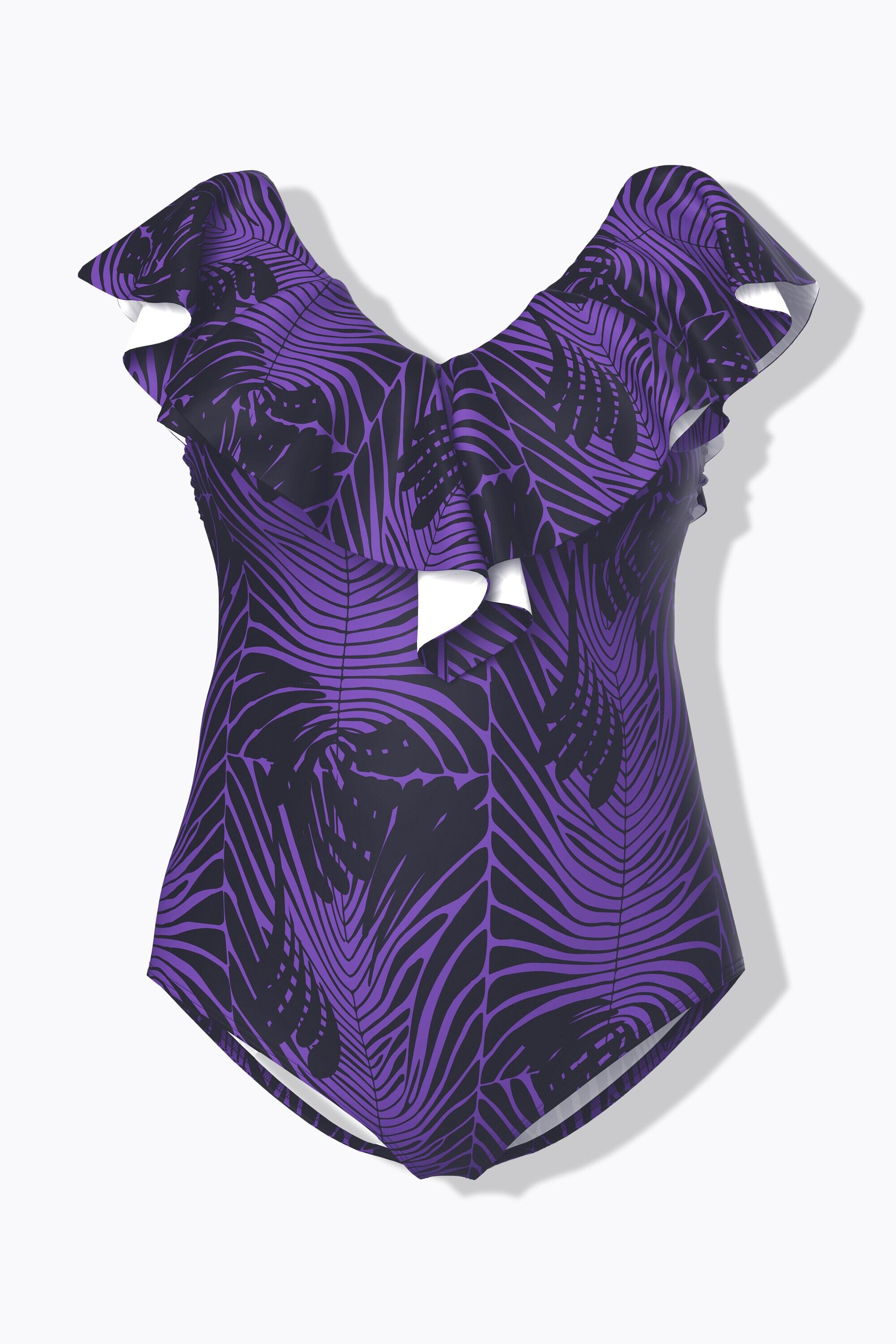 Damen Badeanzug Schlangenmuster Softcups Volant recycelt 13/13