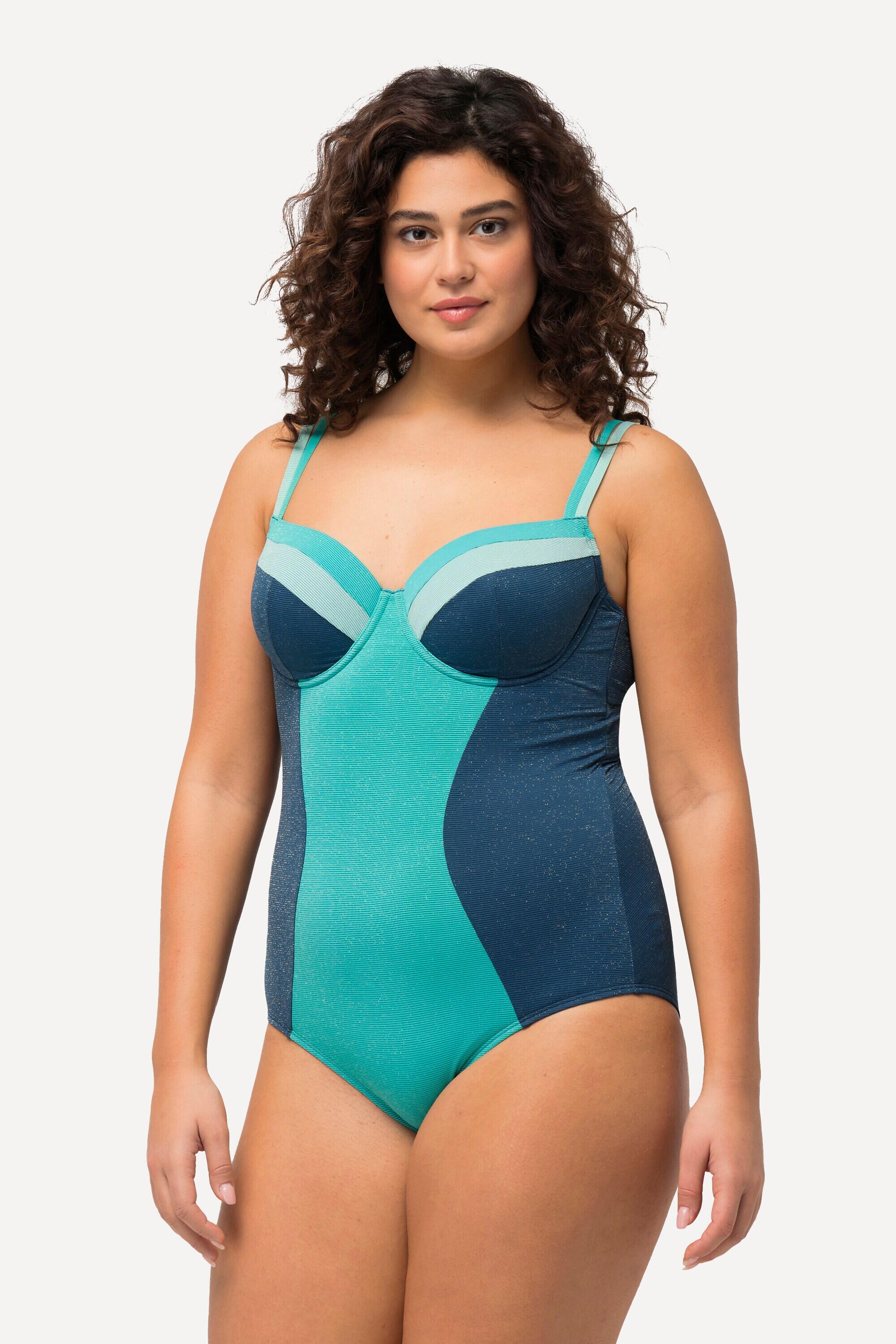 ULLA POPKEN Costume da bagno con paillettes Donna turchese, ferretto riciclato